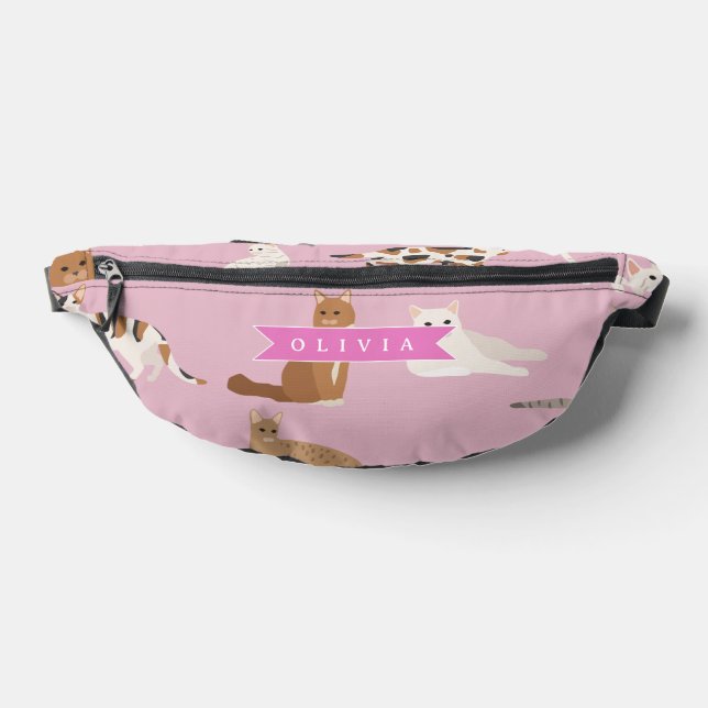 Personalised Cute Pink Cat Pattern Gift Cat Lover Bum Bags (Lay Down)