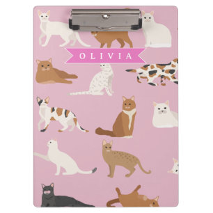 Personalised Cute Pink Cat Pattern Gift Cat Lover Clipboard