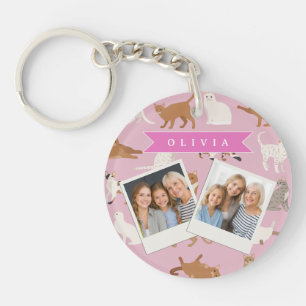 Personalised Cute Pink Cat Pattern Gift Cat Lover Key Ring