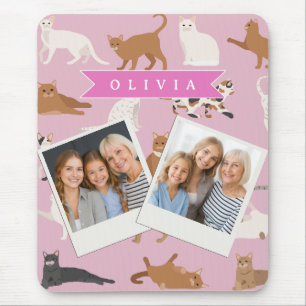 Personalised Cute Pink Cat Pattern Gift Cat Lover Mouse Mat