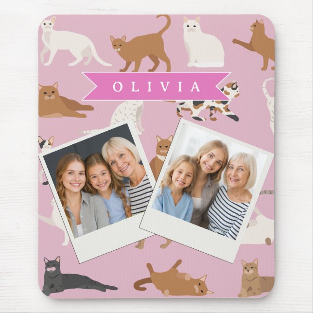 Personalised Cute Pink Cat Pattern Gift Cat Lover Mouse Mat (Front)
