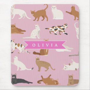 Personalised Cute Pink Cat Pattern Gift Cat Lover Mouse Mat
