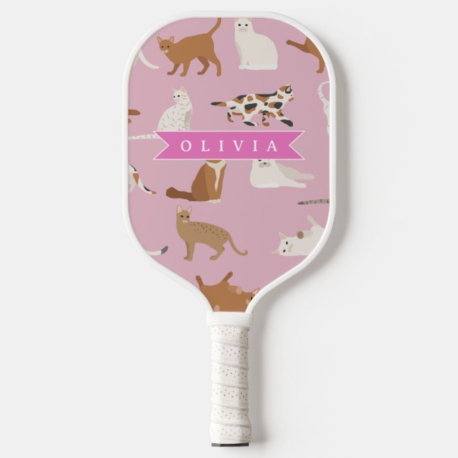 Personalised Cute Pink Cat Pattern Gift Cat Lover Pickleball Paddle (Front)