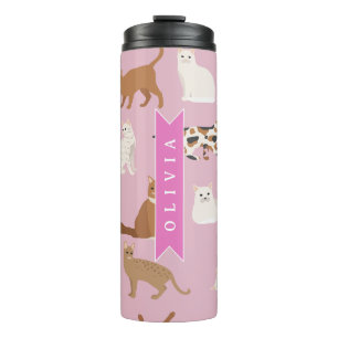 Personalised Cute Pink Cat Pattern Gift Cat Lover Thermal Tumbler