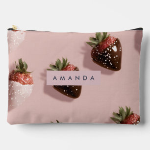 Personalised Cute Pink Chocolate-dipped Strawberry Accessory Pouch