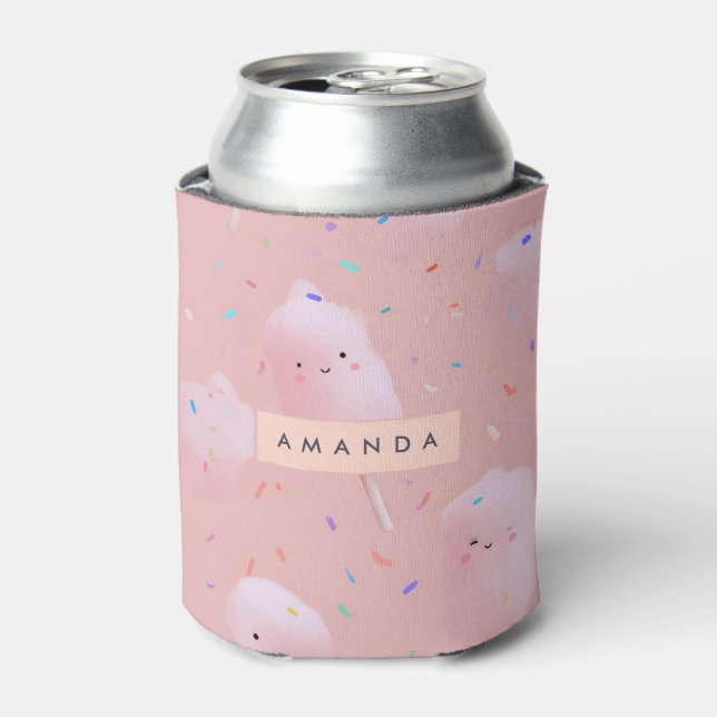 Personalised Cute Pink Cotton Candy Pattern Can Cooler (Can Front)