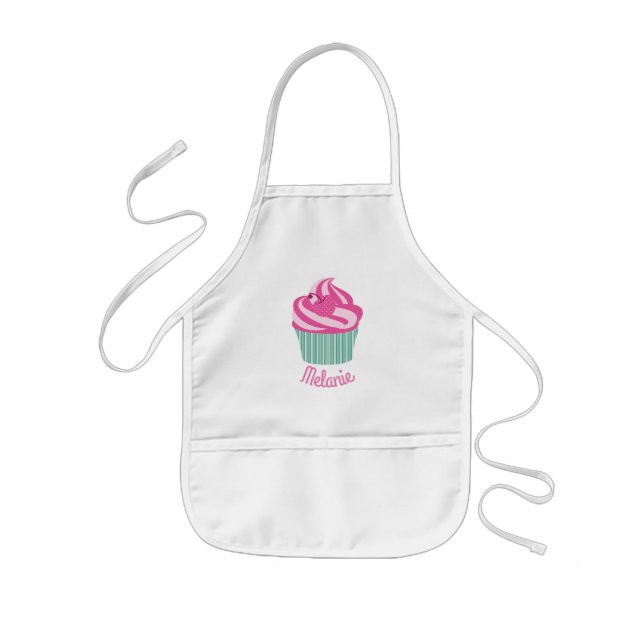 Personalised Cute Pink Cupcake Kids Apron (Front)