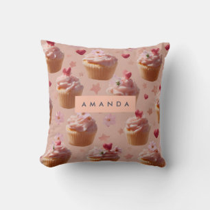 Personalised Cute Pink Cupcake Pattern Cushion