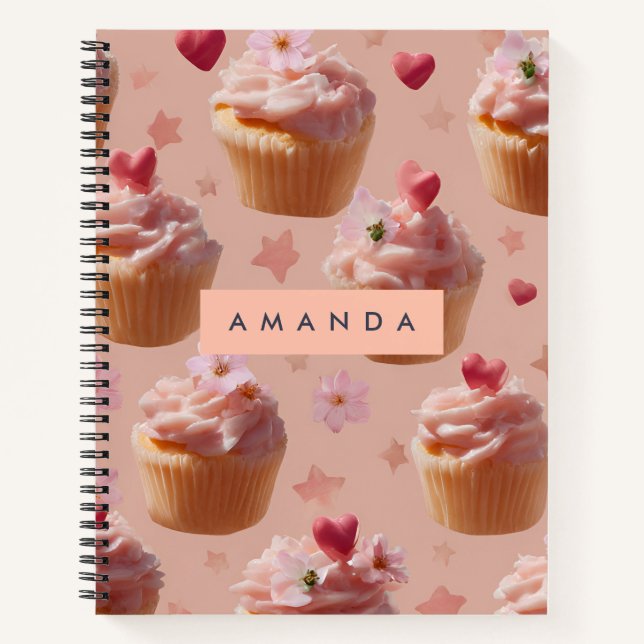 Personalised Cute Pink Cupcake Pattern Notebook (Front)