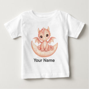 Personalised Cute Pink Dragon on Moon Pillow Baby T-Shirt