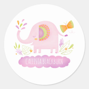 Personalised Cute Pink Elephant Sticker