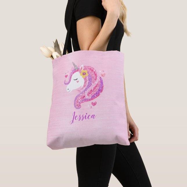 Personalised Cute Pink Girl Unicorn Tote Bag (Close Up)