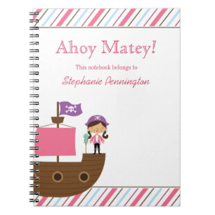 Personalised cute pink girl's pirate notebook
