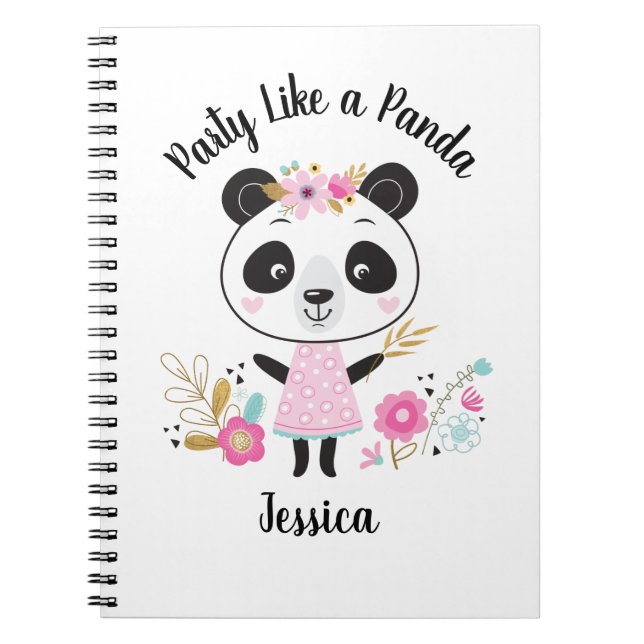 Personalised  Cute Pink Girly Panda Notebook (Front)
