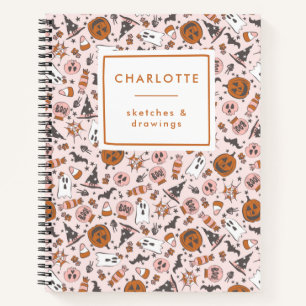 Personalised Cute Pink Halloween Ghosts Pumpkins Notebook
