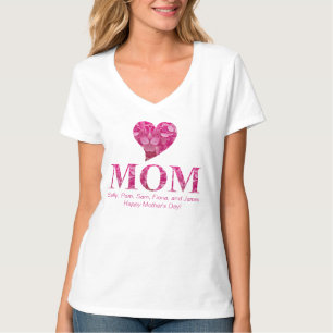 Personalised Cute Pink Heart MOM Floral Lettering T-Shirt
