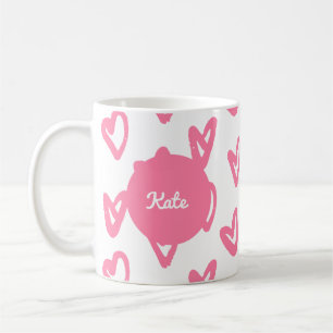 Personalised cute pink heart pattern coffee mug