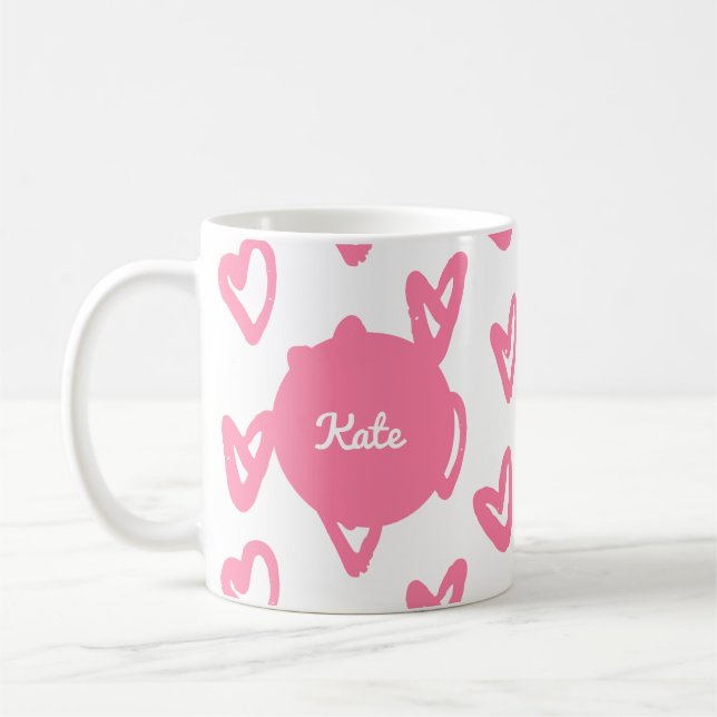 Personalised cute pink heart pattern coffee mug (Left)