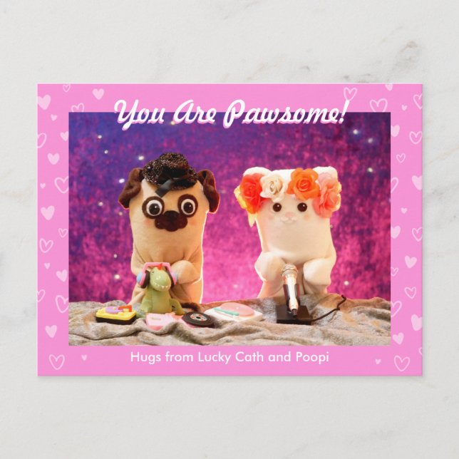 Personalised Cute Pink Hearts Photo Plushiemail Postcard (Front)