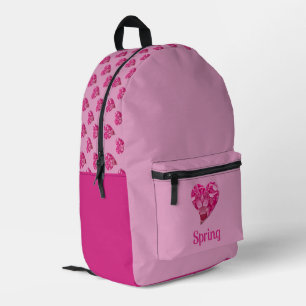 Personalised Cute Pink Hydrangea Hearts Pattern Printed Backpack