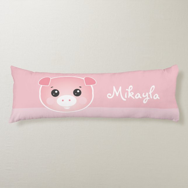 Personalised Cute Pink Kawaii Pig doodle Name Body Cushion (Front)