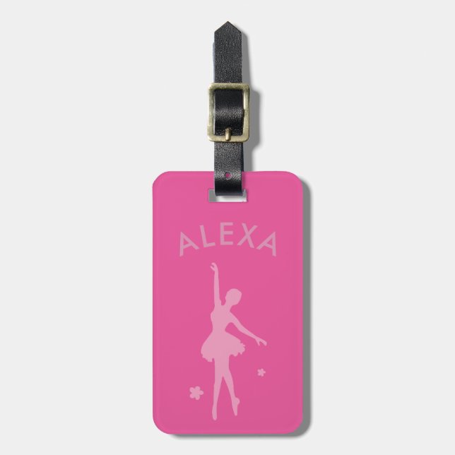 Personalised Cute Pink Kids Ballerina luggage tag (Front Vertical)