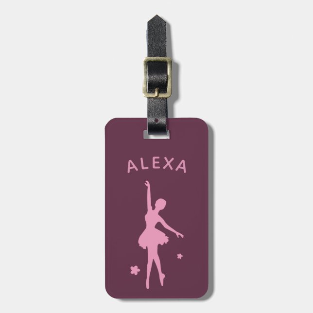 Personalised Cute Pink Kids Ballerina luggage tag (Front Vertical)