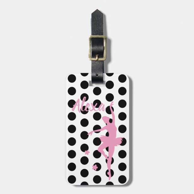 Personalised Cute Pink Kids Ballerina luggage tag (Front Vertical)