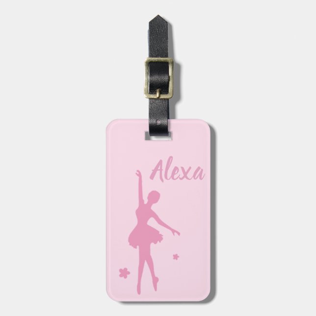 Personalised Cute Pink Kids Ballerina luggage tag (Front Vertical)