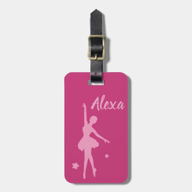 Personalised Cute Pink Kids Ballerina luggage tag (Front Vertical)