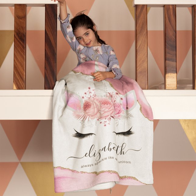 Personalised Cute Pink Kids Unicorn Fleece Blanket (Creator Uploaded)