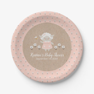 Personalised Cute Pink lamb Girl Baby Shower Paper Plate