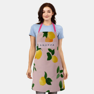Personalised Cute Pink Lemon Fruits Orange Apron