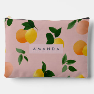 Personalised Cute Pink Lemon Orange Fruits Accessory Pouch