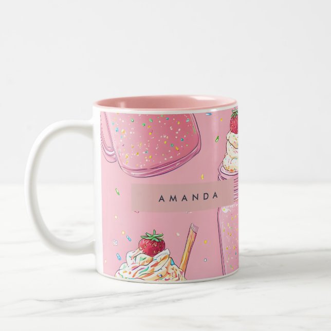 Personalised Cute Pink Milkshake Sprinkles Two-Tone Coffee Mug (Left)