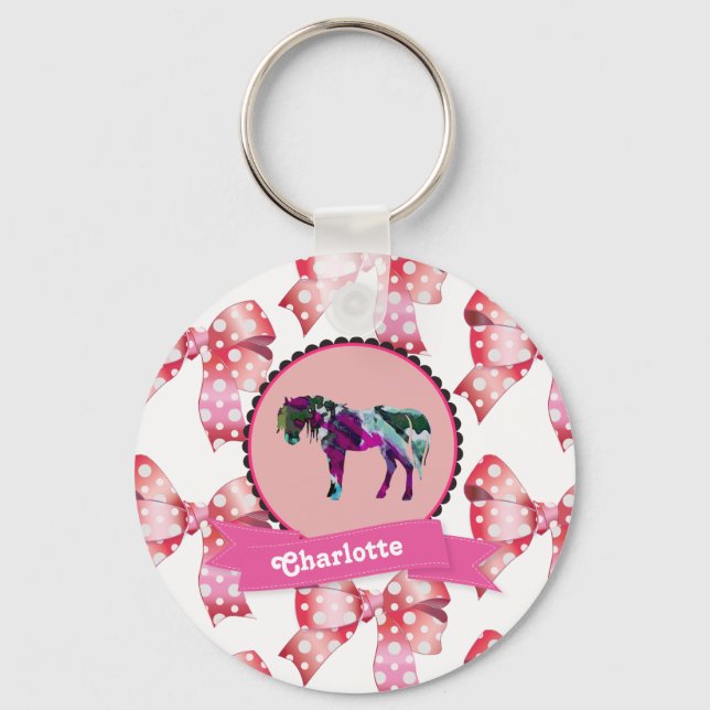 Personalised Cute Pink Modern Pony Key Ring (Front)