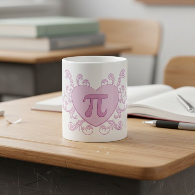 Personalised Cute Pink Number Pi Mug (Personalized pink heart number pi mug with a name.)