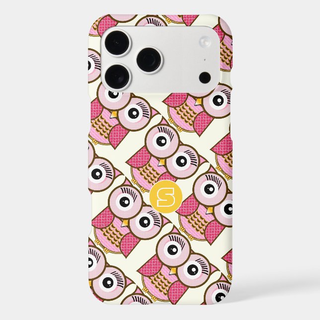 Personalised Cute Pink Owl Art Pattern (Back)
