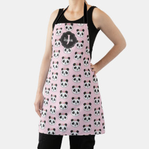 Personalised Cute Pink Panda Face All Over Print Apron