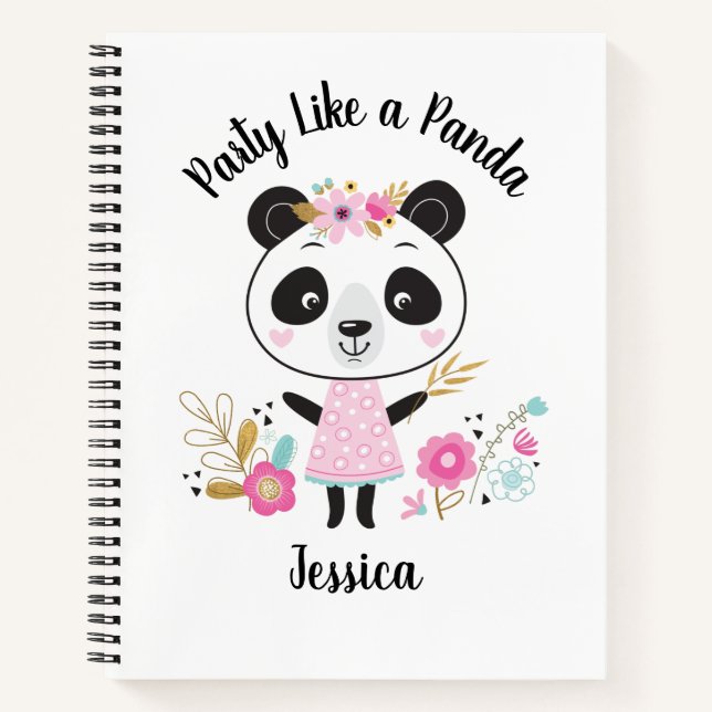 Personalised Cute Pink Panda Notebook (Front)