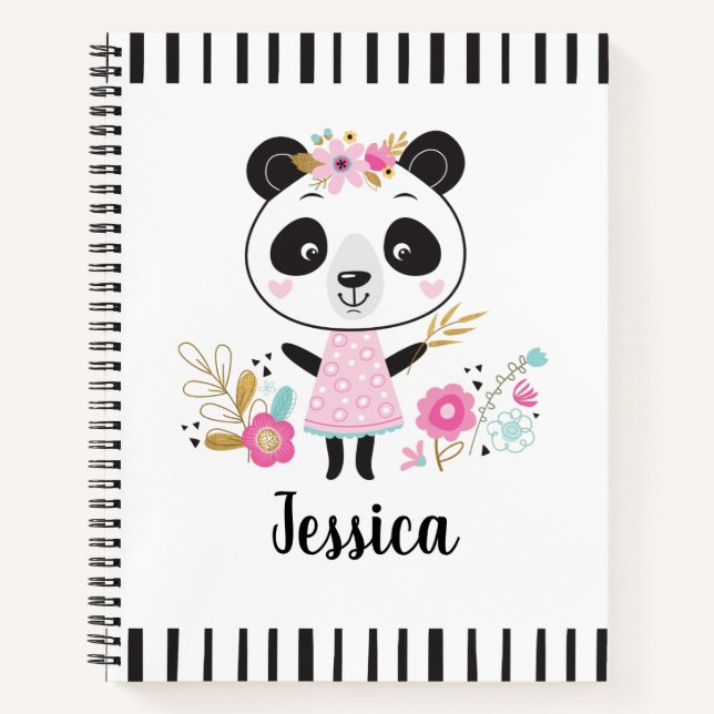 Personalised Cute Pink Panda Notebook (Front)