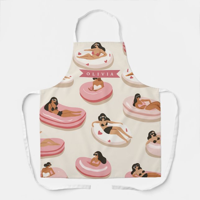 Personalised Cute Pink Pool Float Summer Aesthetic Apron (Front)