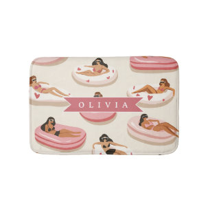 Personalised Cute Pink Pool Float Summer Aesthetic Bath Mat