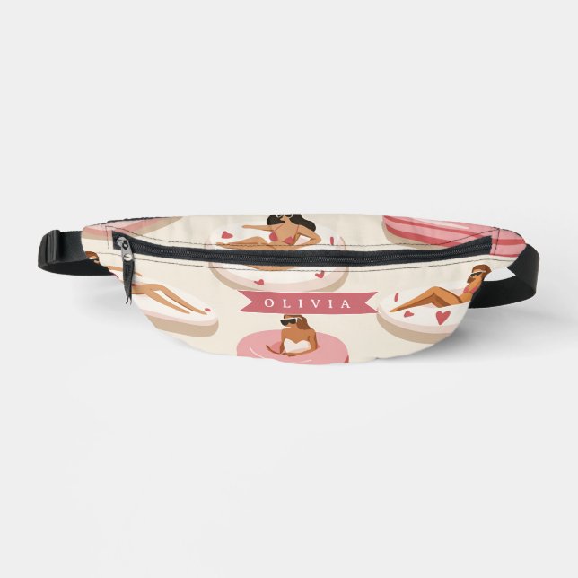 Personalised Cute Pink Pool Float Summer Aesthetic Bum Bags (Front)