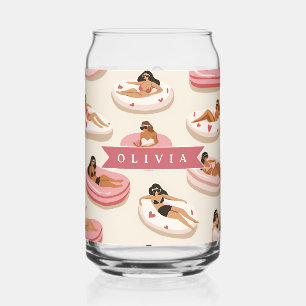 Personalised Cute Pink Pool Float Summer Aesthetic Can Glass