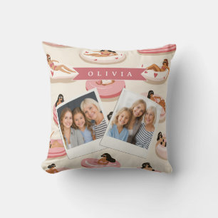 Personalised Cute Pink Pool Float Summer Aesthetic Cushion
