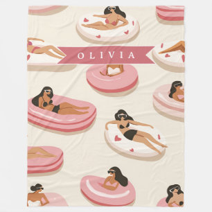 Personalised Cute Pink Pool Float Summer Aesthetic Fleece Blanket