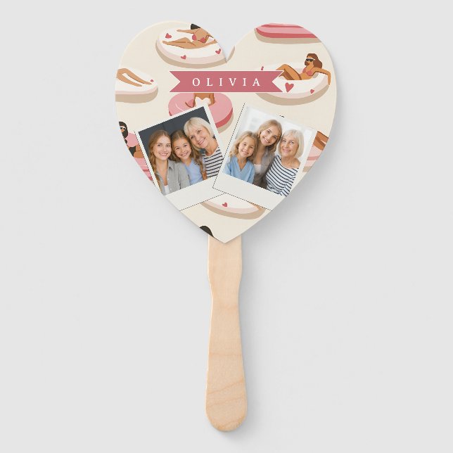 Personalised Cute Pink Pool Float Summer Aesthetic Hand Fan (Front)