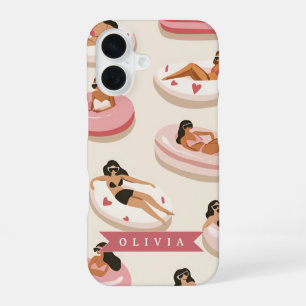 Personalised Cute Pink Pool Float Summer Aesthetic iPhone 16 Case