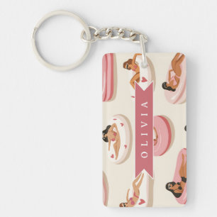 Personalised Cute Pink Pool Float Summer Aesthetic Key Ring